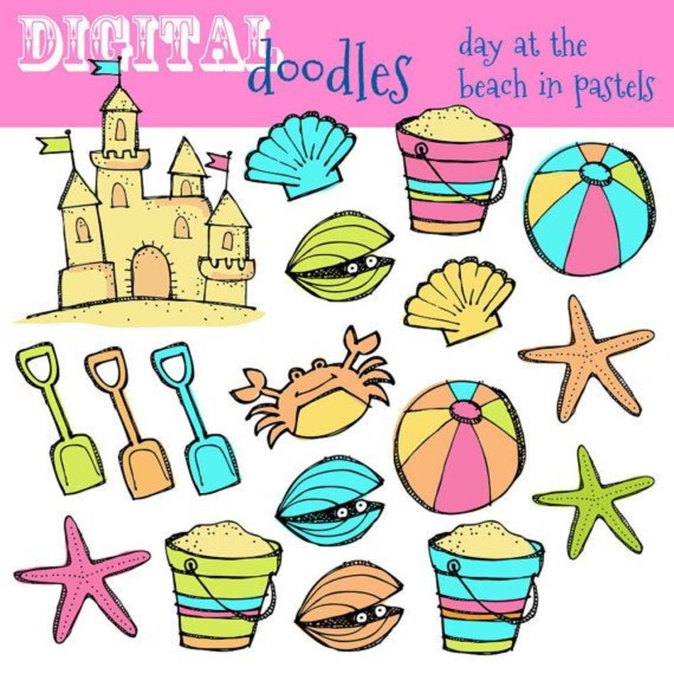 INSTANT DOWNLOAD Pastel Beach Digital Clipart