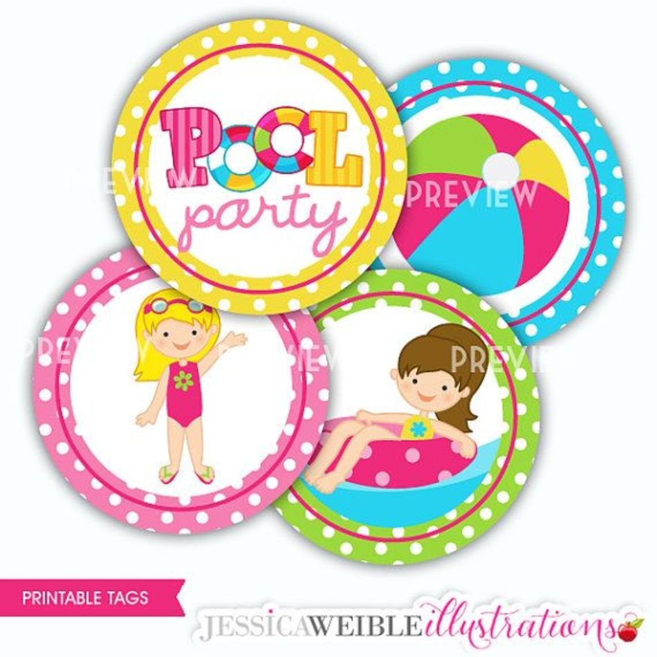 Girls Pool Party Printables Tags