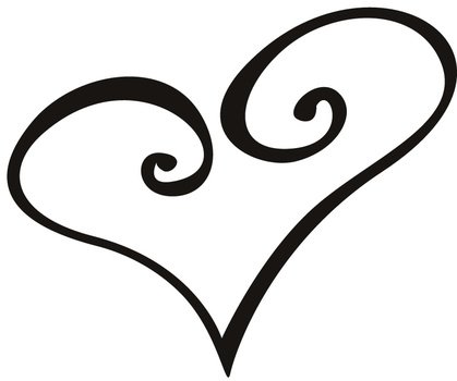 Black and white drawing of the love heart clipart