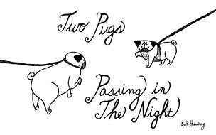 Black and white drawing of the Two Pugs clipart