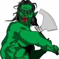 green monster with an ax in his hands