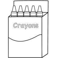 drawn crayons in packaging in a coloring book
