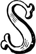 Letter S, vintage hand drawing