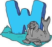 blue letter w and painted walrus