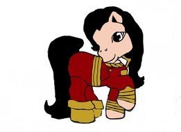 drawing pony in a red suit