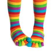 bright striped socks on feet, Crazy Sock Day