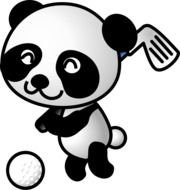 cartoon panda plays golf