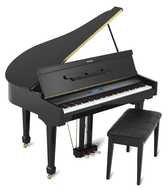 photo of black piano and black stool