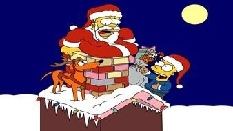 comic santa claus in the chimney as a picture for clipart
