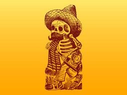 mexican skeleton on an orange background