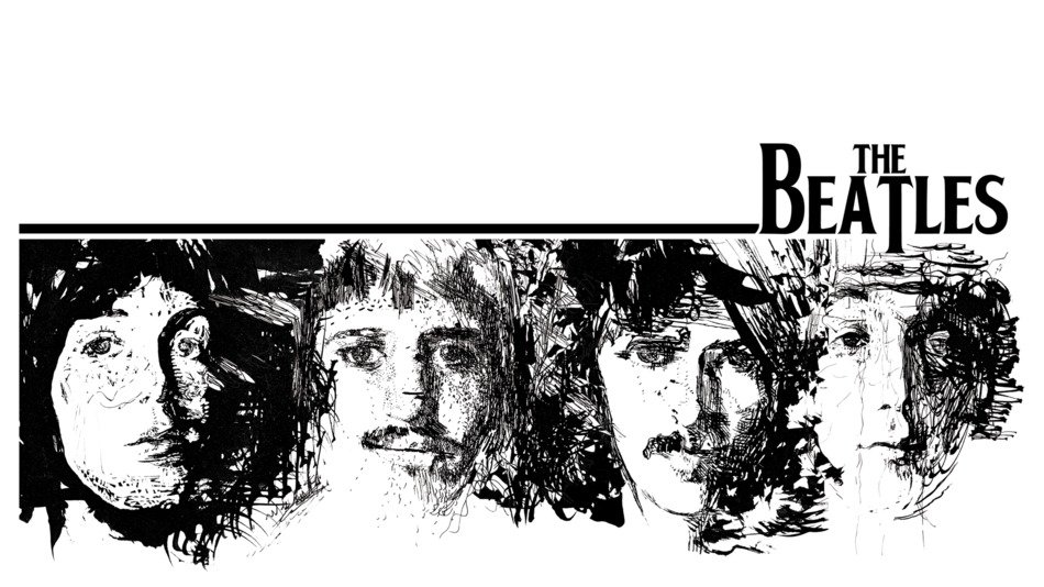 the Beatles, black and white poster