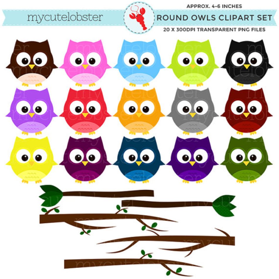 Owls Clipart Set Clip Art Of Round Personal Use Small