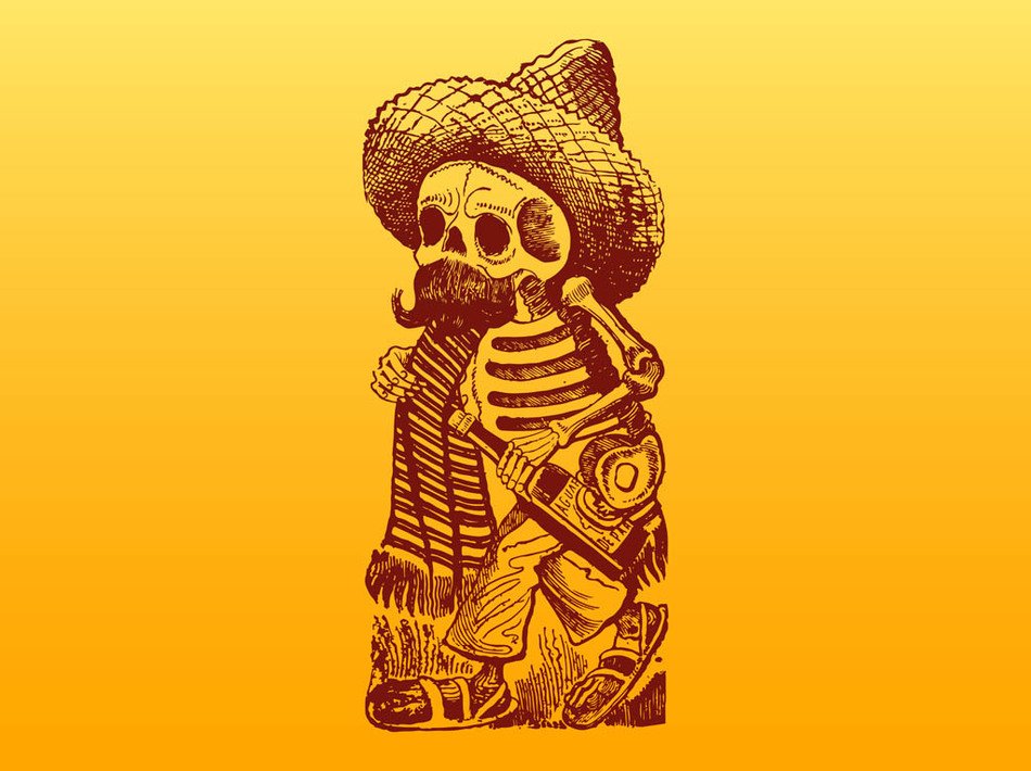 mexican skeleton on an orange background