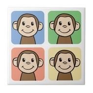 Cartoon Clip Art With 4 Happy Monkeys Ceramic Tile