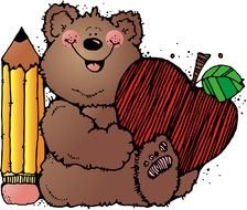 Bear and Pencil and apple drawing