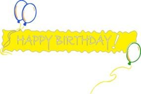 Happy Birthday, yellow Banner with balloons, drawing