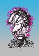 vintage horse head with pink flowers