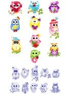 set of cartoon Cute funny owls