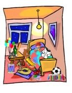 Messy Room of child boy, drawing