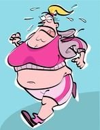 drawing of a running fat woman