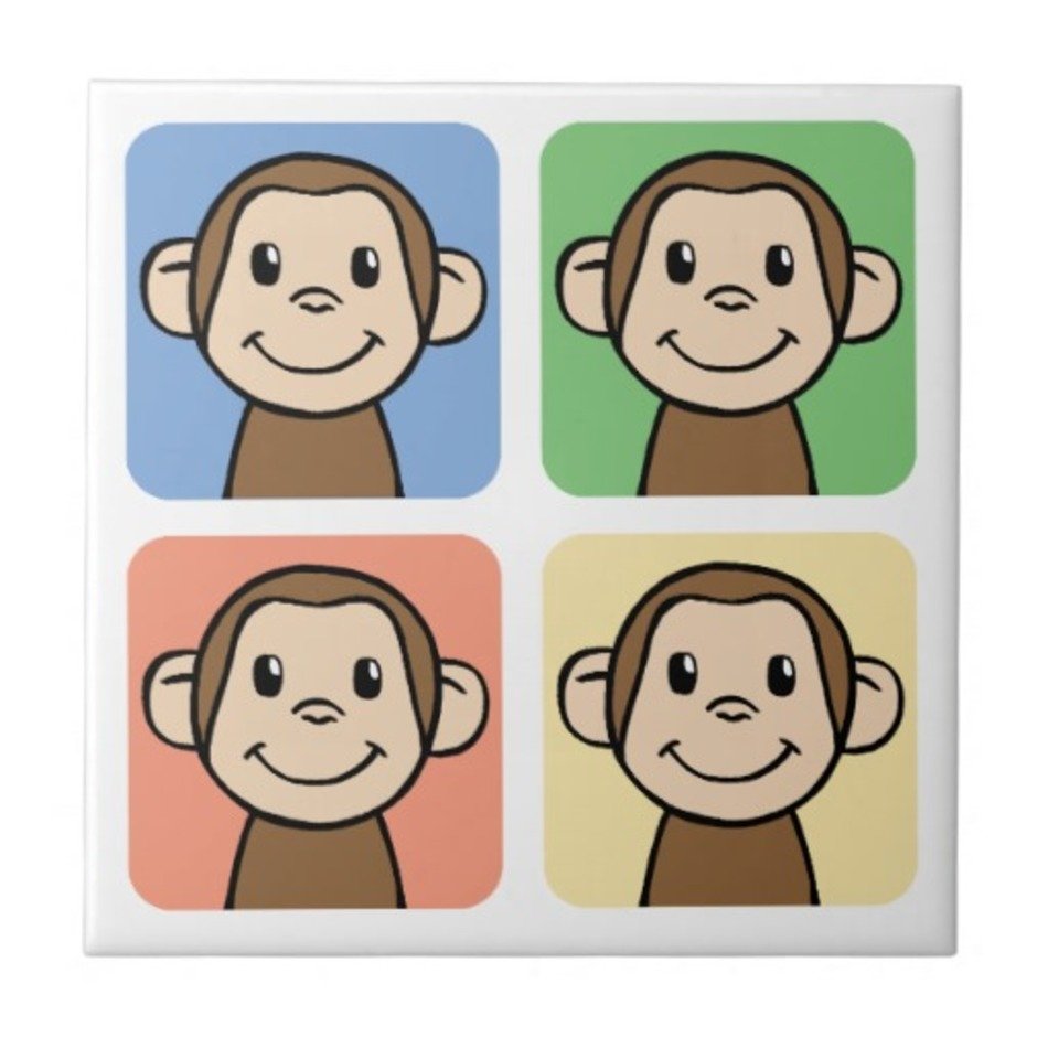 Cartoon Clip Art With 4 Happy Monkeys Ceramic Tile