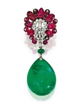 Carved Ruby And Diamond Clip Brooch By Cartier London With An