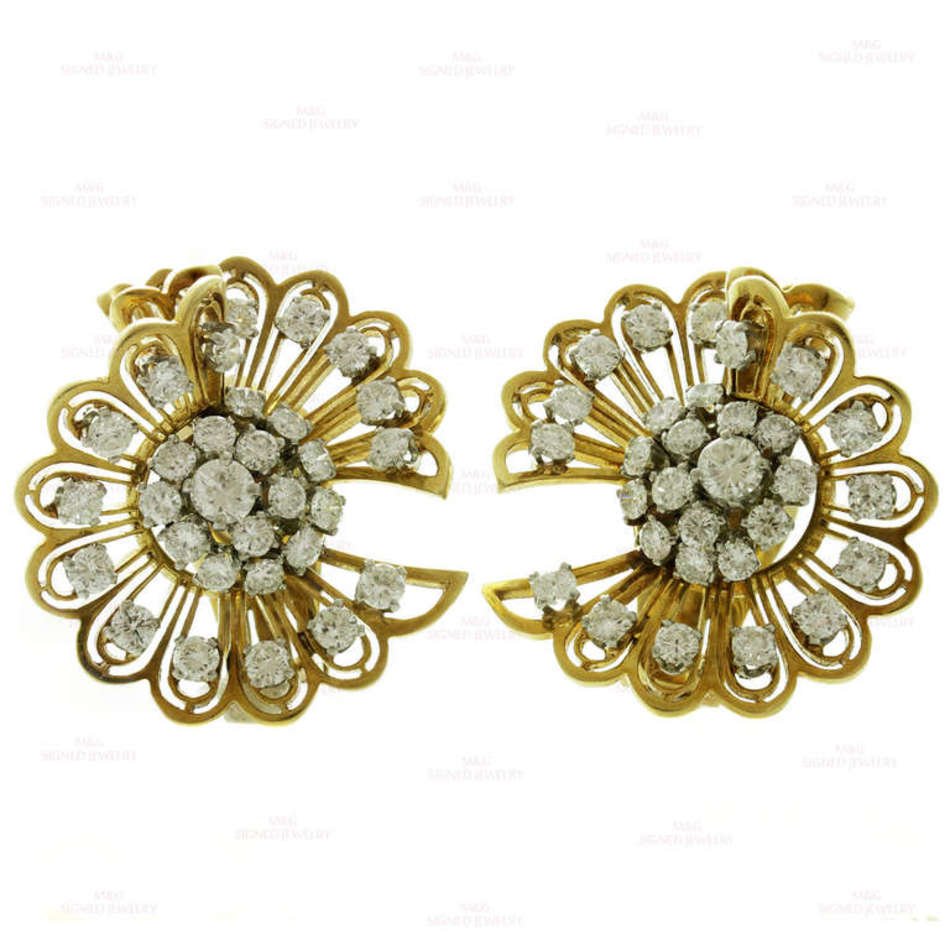 VAN CLEEF amp ARPELS Rare 1940s Gold Diamond Clip On Earrings Brooches