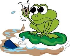 Cartoon drawing with the frog on the leaf clipart