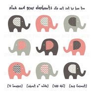 Pink Elephant Chevron Baby Girl Clip Art