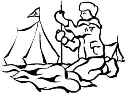 Cub Scout in camping at winter, Clip Art, Black And White