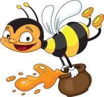 drawing of a bee with a bucket of honey