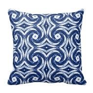Fresh Blue And White Tie Dye Style Swirls Pattern Throw Pillows
