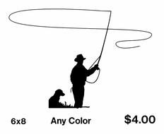 fishing man with a dog