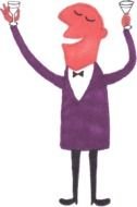 red Man With Two Drinks drawing