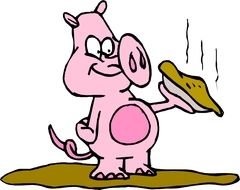 Cartoon pink Pig Eating drawing