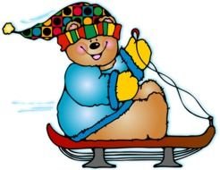 Winter bear on a sledge drawing