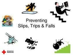Preventing Slips, Trips and Falls on Workplace, red cross poster