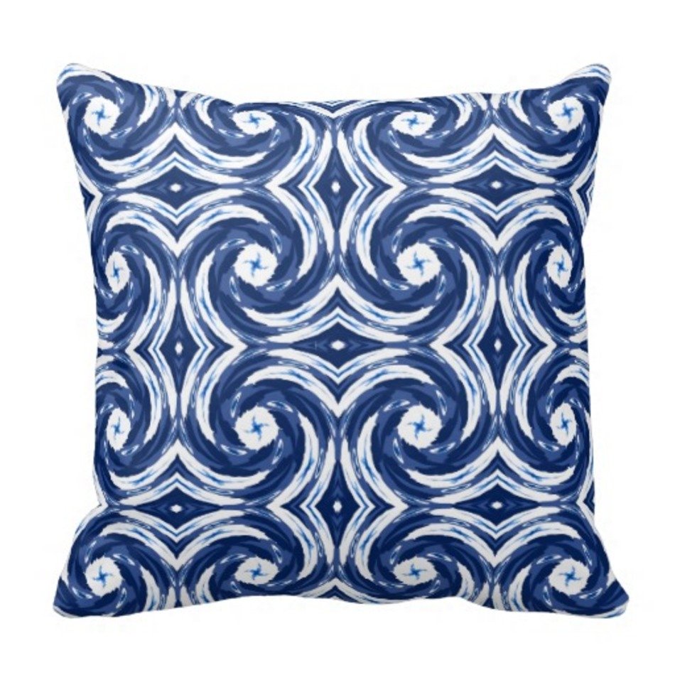 Fresh Blue And White Tie Dye Style Swirls Pattern Throw Pillows