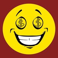 smiley with dollar symbol on red background