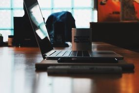 Mackbook on the wooden desk