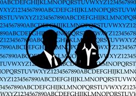 signs of woman and man on a blue background with letters