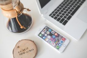 coffee and laptop on the desktop