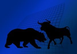 bull and bear fight showing competition of companies on the stock exchange