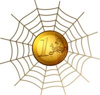 one euro coin in cobweb as an illustration