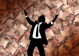silhouette of a businessman on the background of banknotes