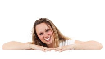 photo smiling girl on a white background