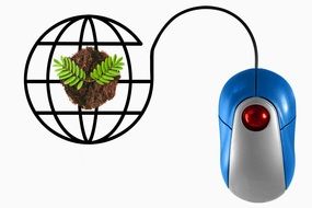 computer mouse near a green plant