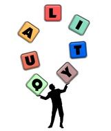 man juggling with letters QUALITY