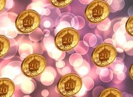 Clipart of twenty coins and pink lights