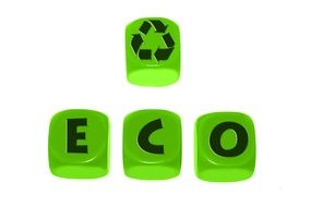 green buttons with letters and recycling symbol